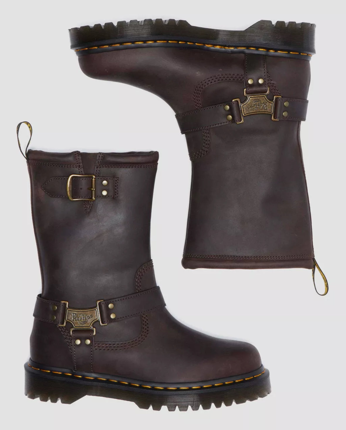 Dr.Martens Anistone Hi Biker Boot Dark Brown Burnished Waxy Pull Up WP 31901201