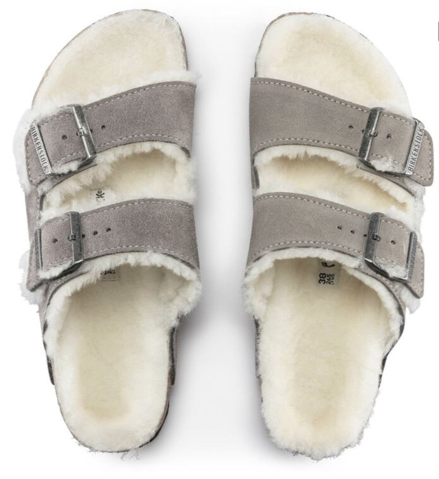 Birkenstock Arizona Suede Leather Shearling Stone Coin 1017402