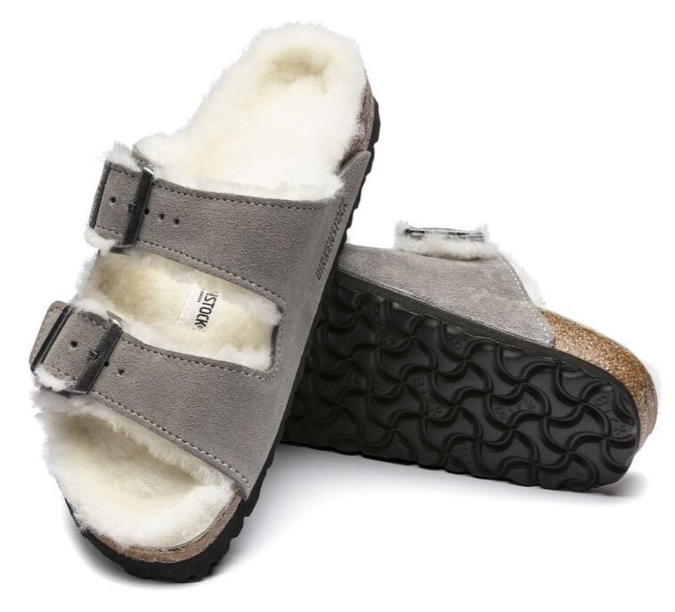 Birkenstock Arizona Suede Leather Shearling Stone Coin 1017402