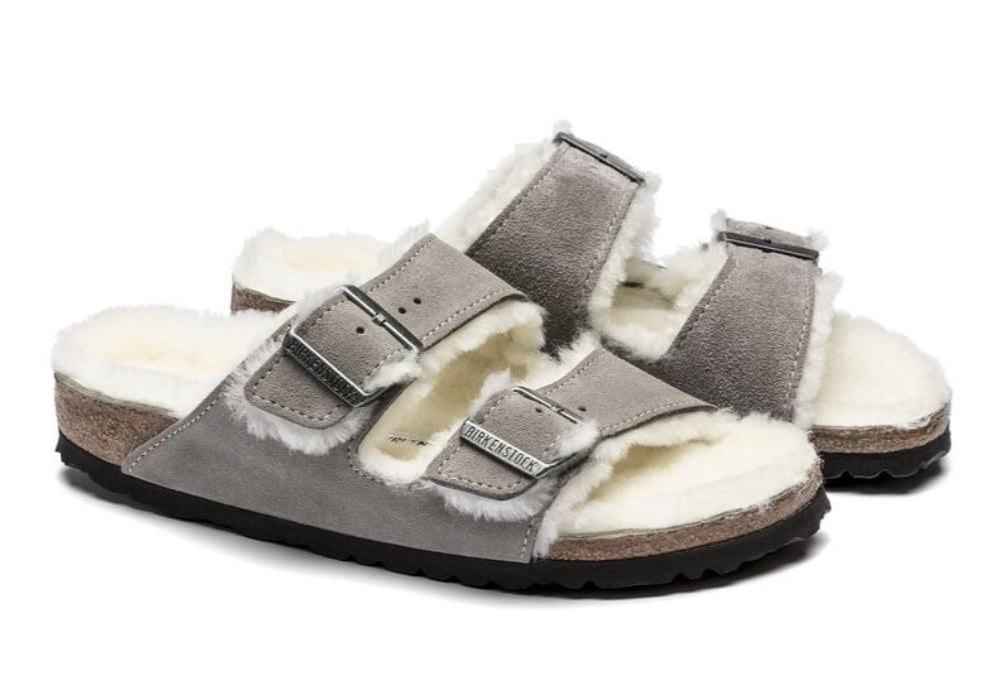 Birkenstock Arizona Suede Leather Shearling Stone Coin 1017402
