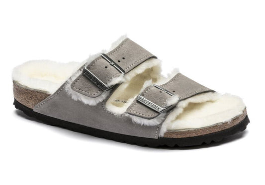 Birkenstock Arizona Suede Leather Shearling Stone Coin 1017402