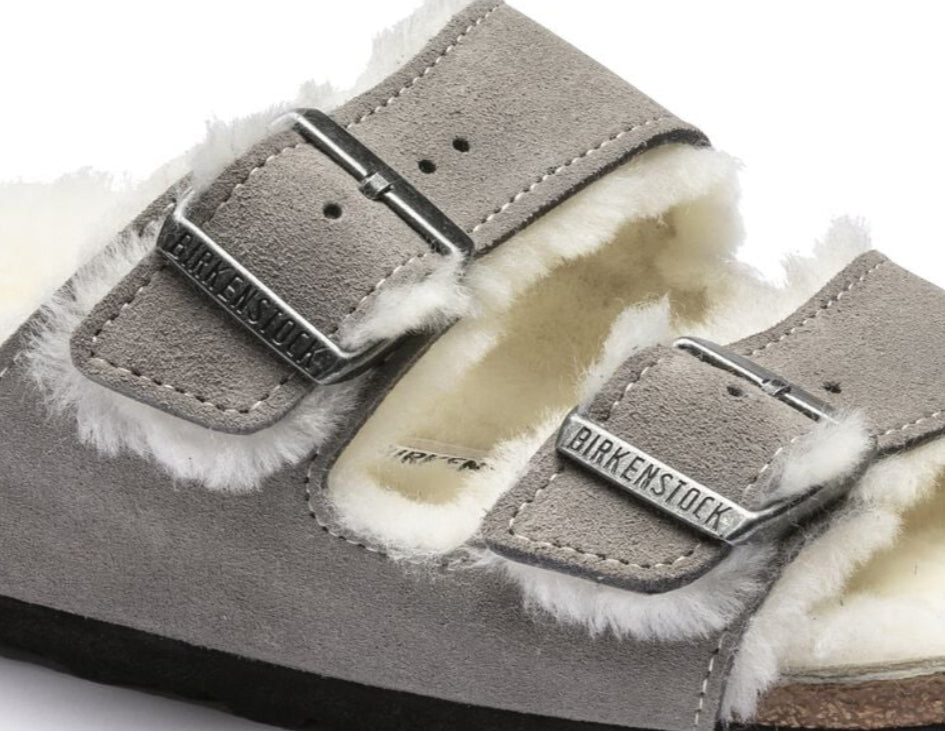 Birkenstock Arizona Suede Leather Shearling Stone Coin 1017402