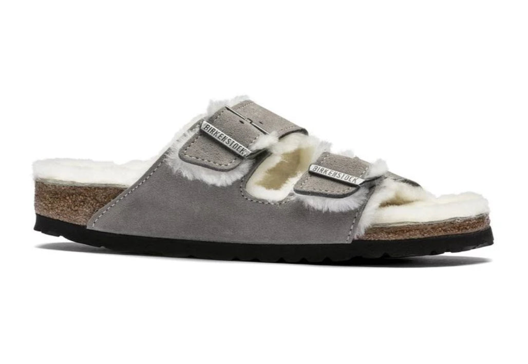 Birkenstock Arizona Suede Leather Shearling Stone Coin 1017402