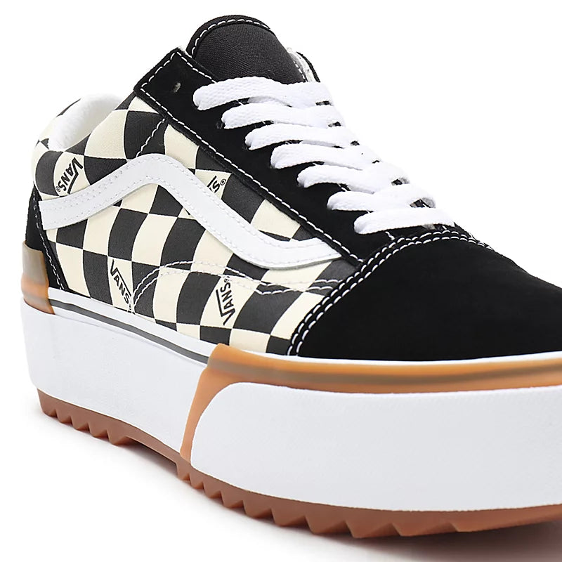Black and white low top vans checkerboard sales