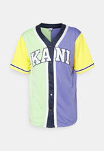 Lade das Bild in den Galerie-Viewer, Karl Kani Block Baseball Trikot mint blue yellow
