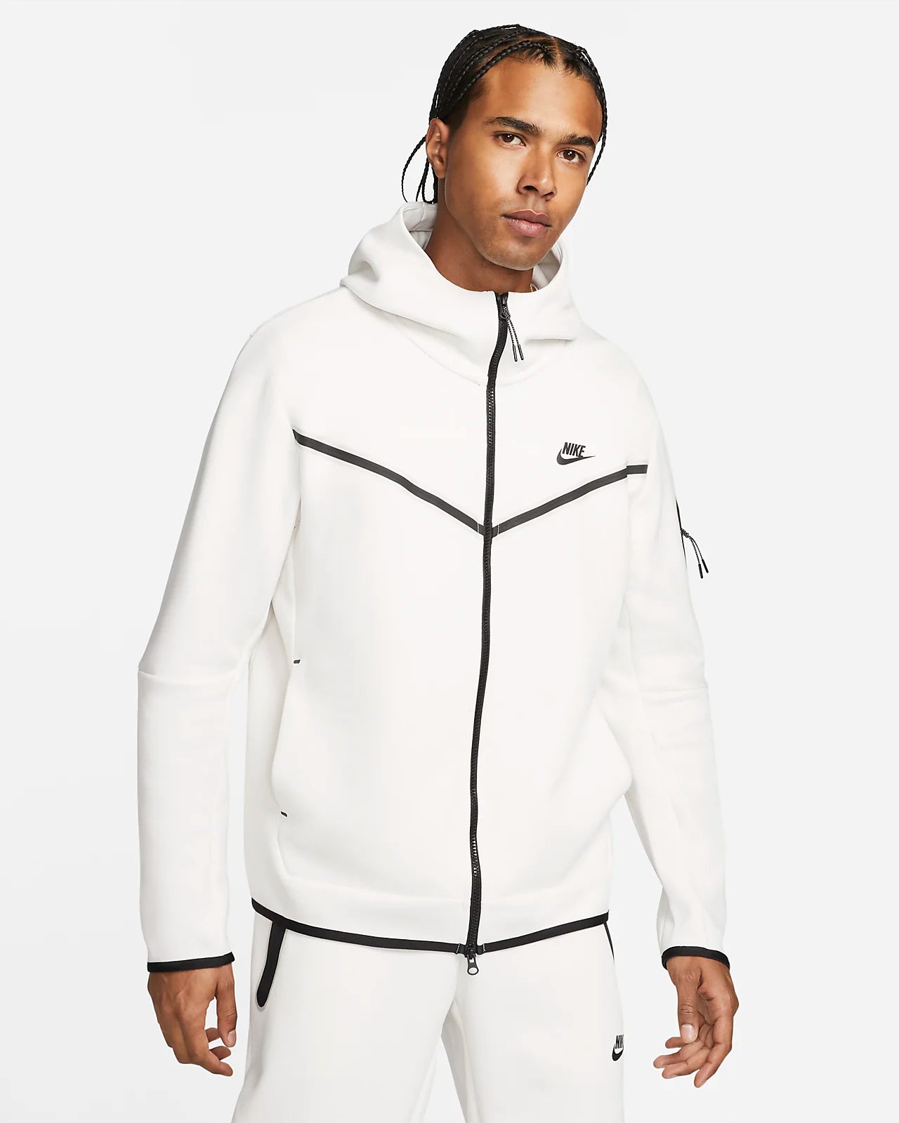 Nike Sportswear Tech Fleece Full Zip Hoodie Phantom White Black CU4489 030