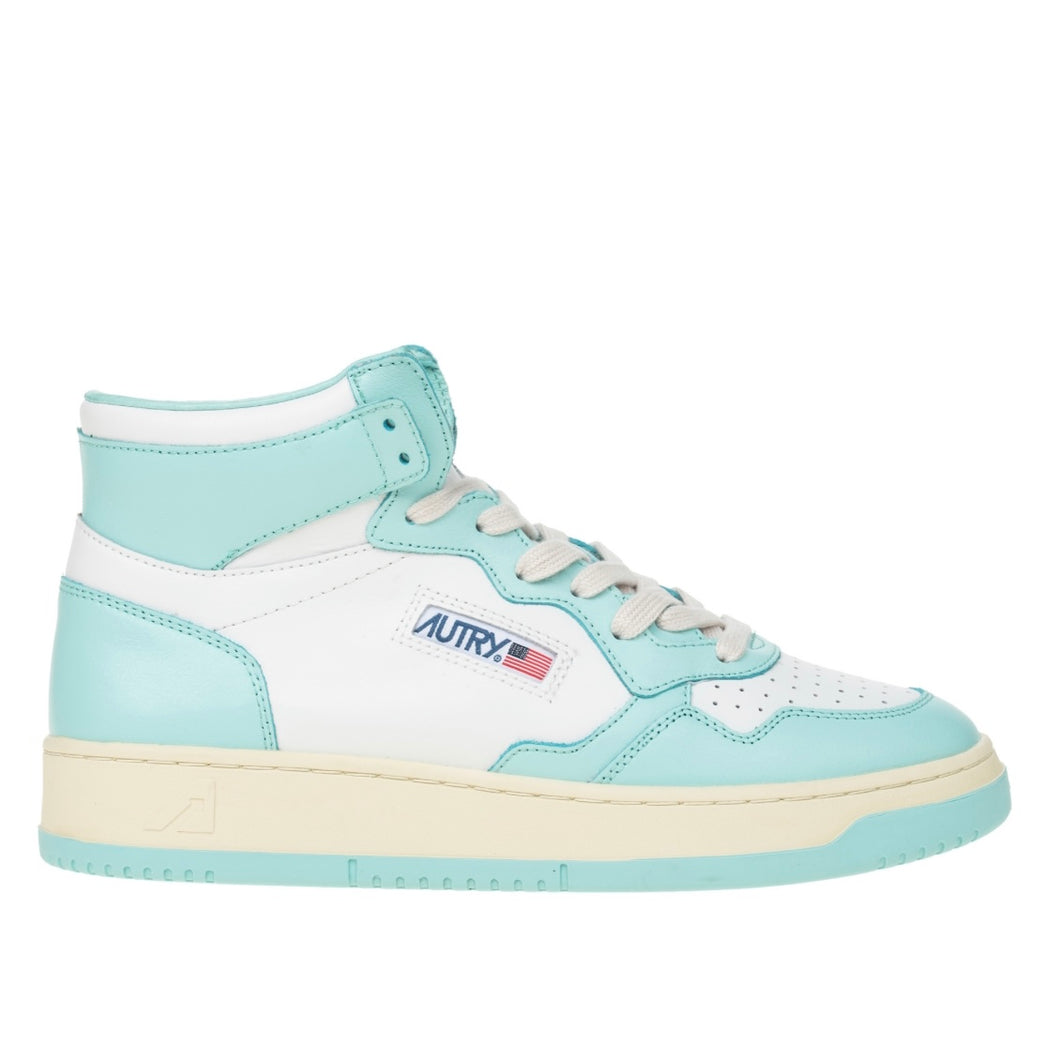 Autry Action Shoes Sneaker Medalist Mid Woman white turquoise AUMWWB20